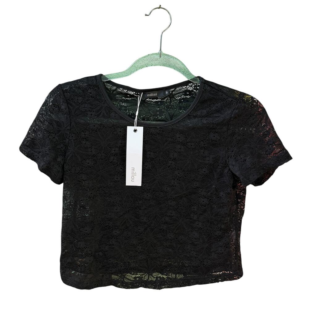 Millau Lace Crop Top Women Size Small Black New MSRP 84.00 Goth Glam Witchy Chic